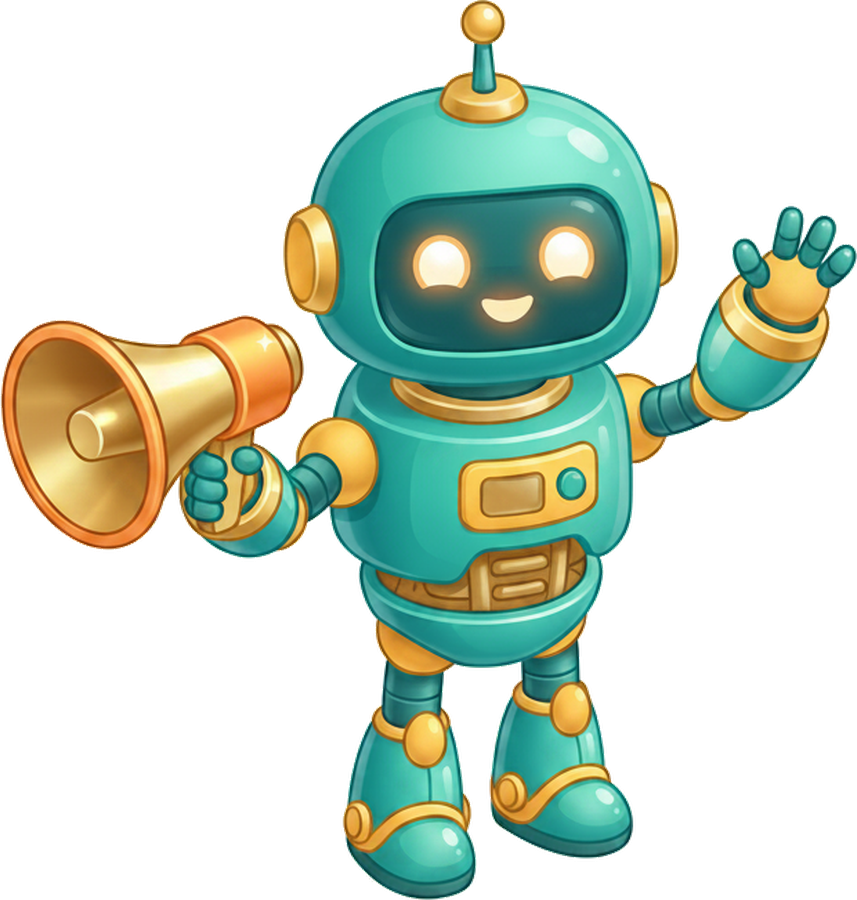 Маскот SMM Bot — робот-маркетолог с мегафоном
